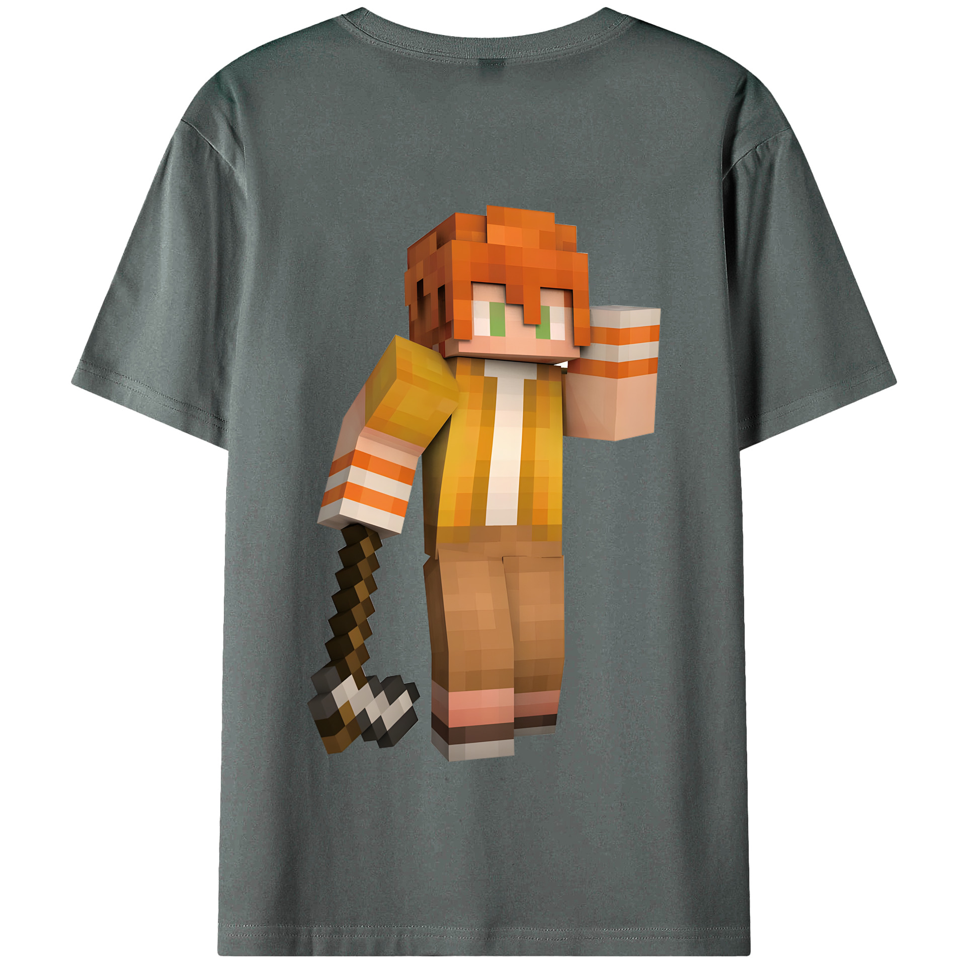 （画像用） マインクラフト ブロックの世界 Minecraft MC Block world 綿100％半袖Tシャツ（背面プリント）